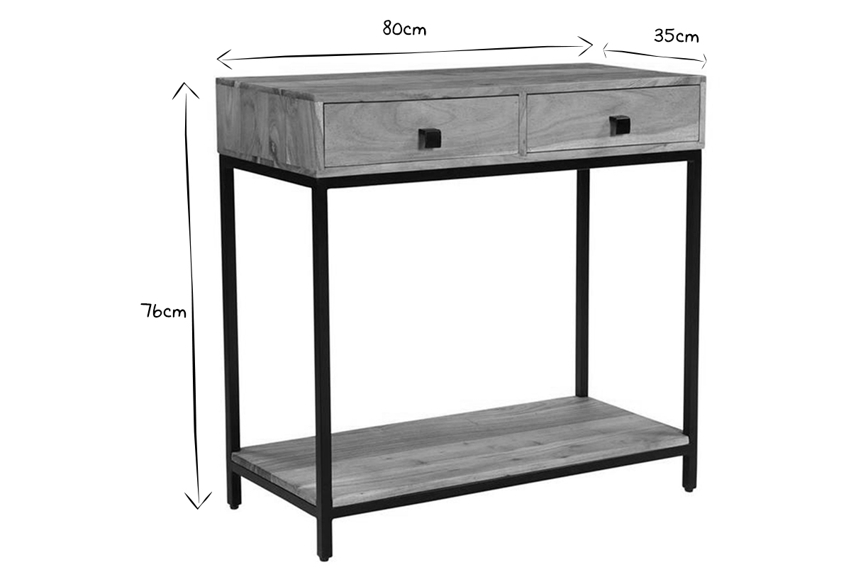 Consolle 2 cassetti in acacia e metallo L80 cm AXELLE