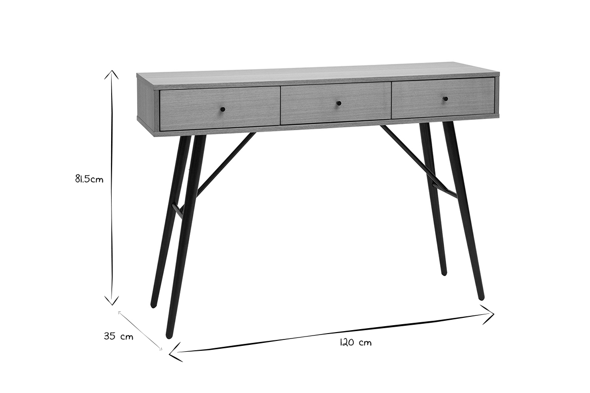 Consolle 3 cassetti in legno chiaro e metallo nero L120 ALSTORIA