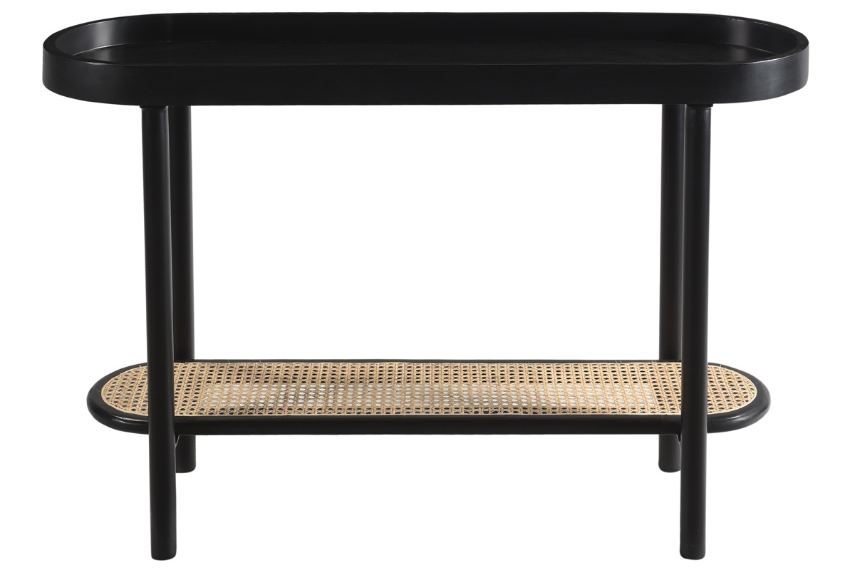 Consolle con ripiano ovale in legno nero e motivo a intreccio in rattan L115 cm MACAO