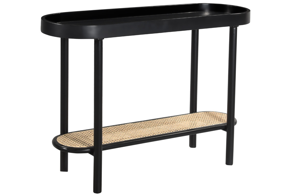 Consolle con ripiano ovale in legno nero e motivo a intreccio in rattan L115 cm MACAO