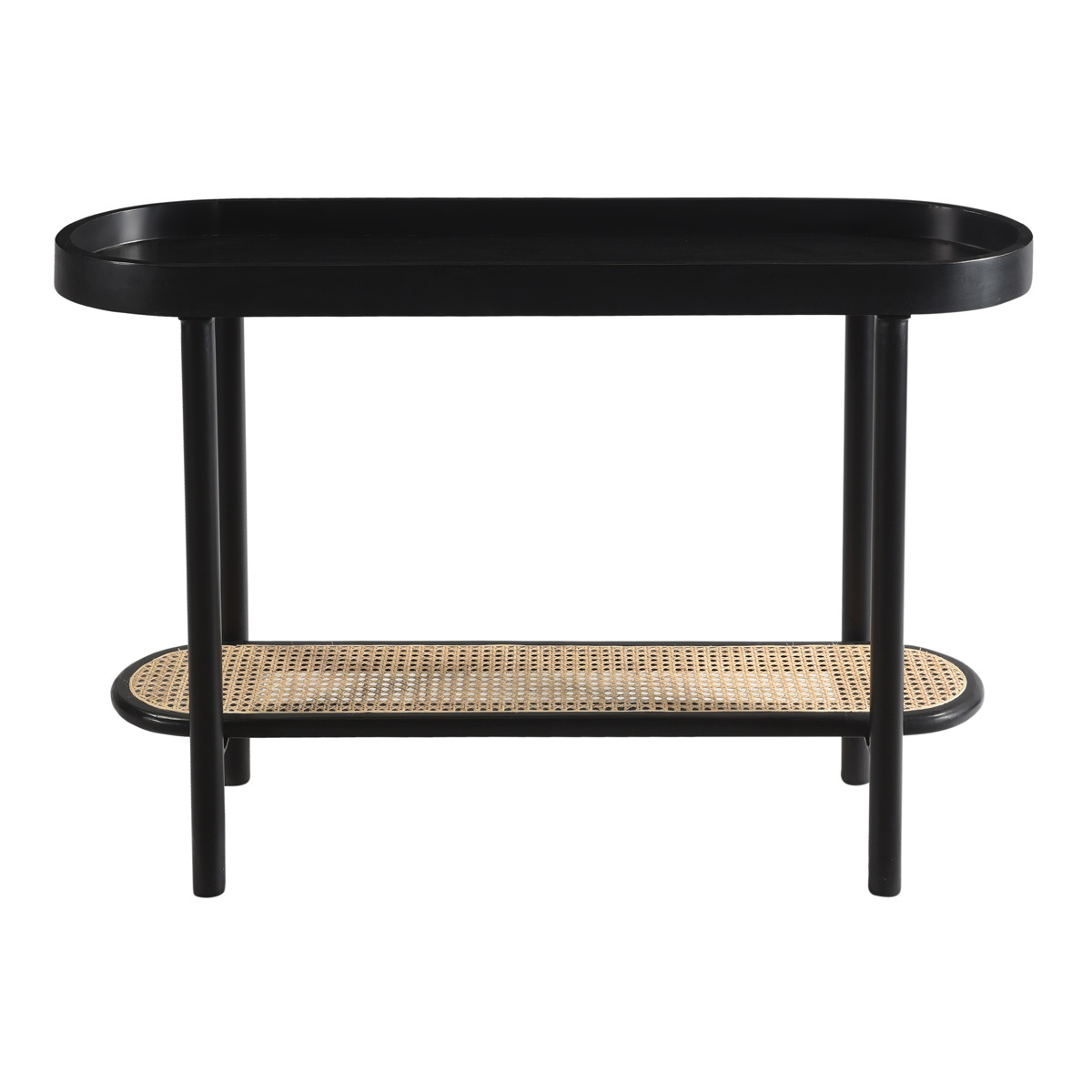 Consolle con ripiano ovale in legno nero e motivo a intreccio in rattan L115 cm MACAO