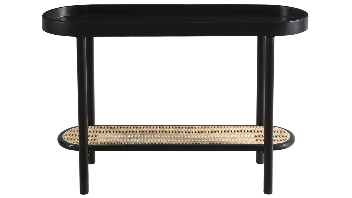 Consolle con ripiano ovale in legno nero e motivo a intreccio in rattan L115 cm MACAO