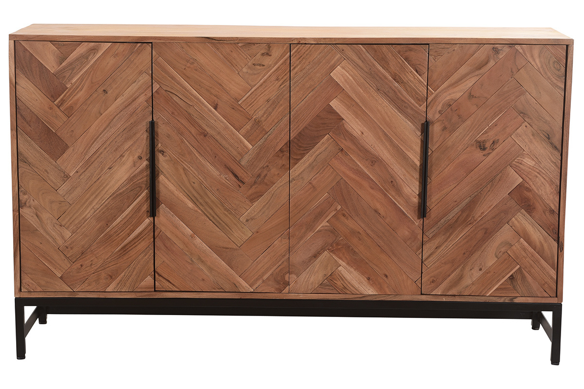 Credenza 4 porte in acacia e metallo nero STICK