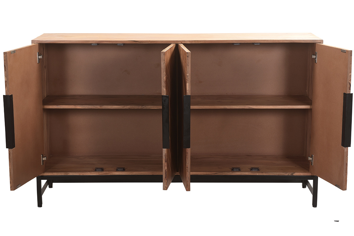 Credenza 4 porte in acacia e metallo nero STICK