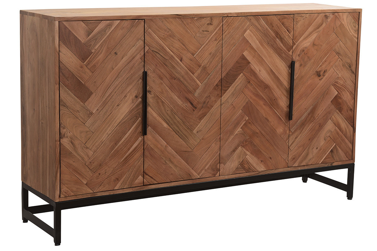 Credenza 4 porte in acacia e metallo nero STICK