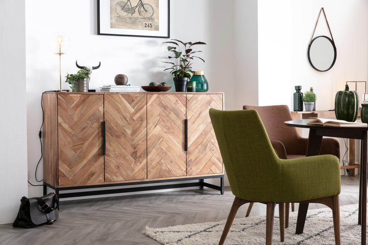 Credenza 4 porte in acacia e metallo nero STICK