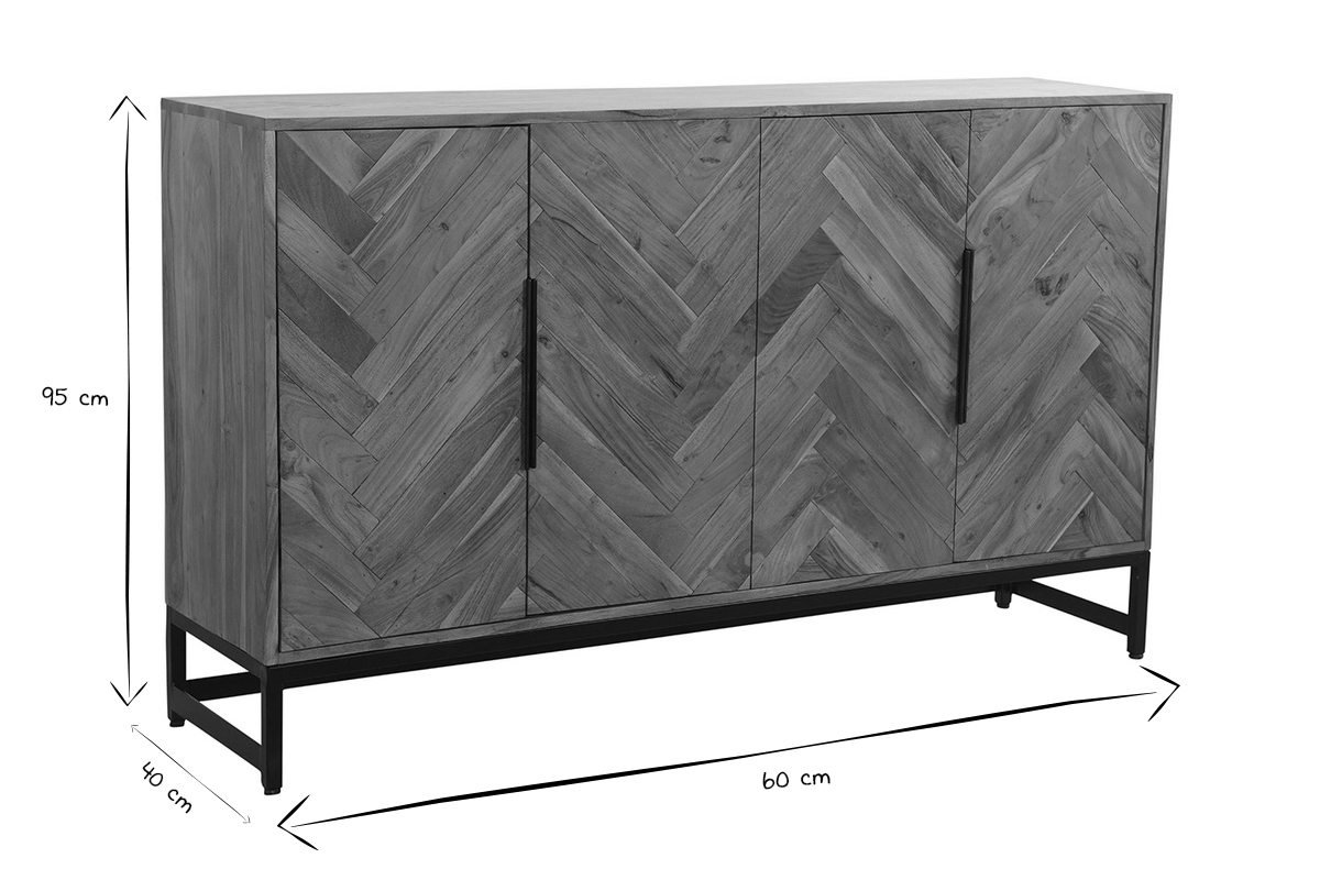 Credenza 4 porte in acacia e metallo nero STICK