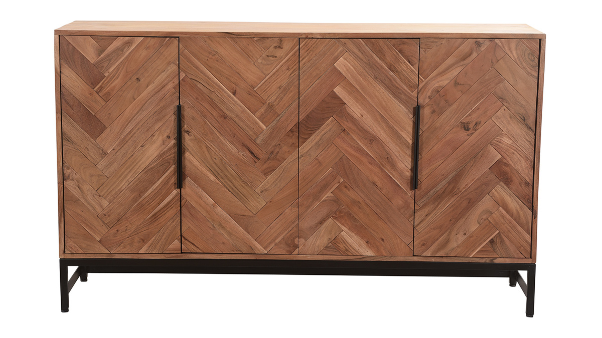 Credenza 4 porte in acacia e metallo nero STICK