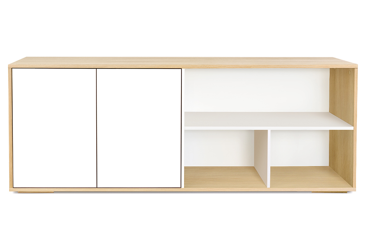 Credenza bassa scandinava bianco e legno chiaro massello di rovere L190 cm EZIA