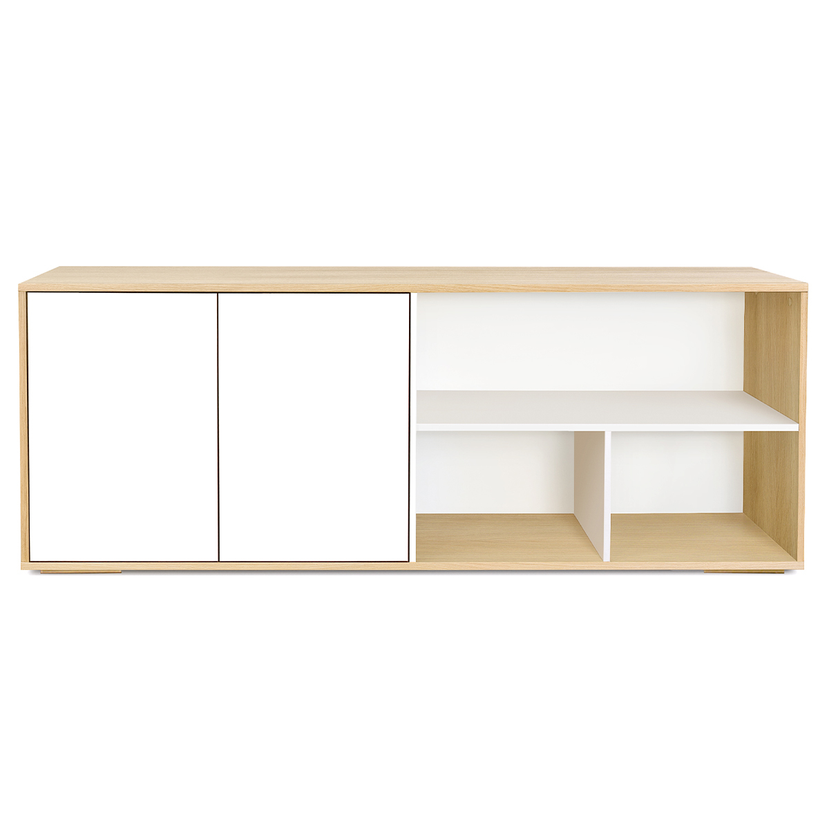 Credenza bassa scandinava bianco e legno chiaro massello di rovere L190 cm EZIA