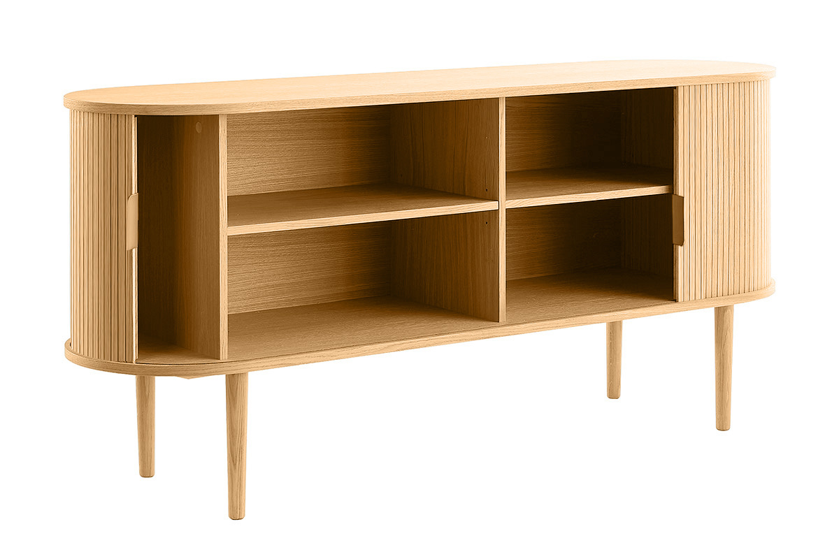 Credenza con ante scorrevoli impiallacciatura rovere e massello di rovere L160 cm EPIC