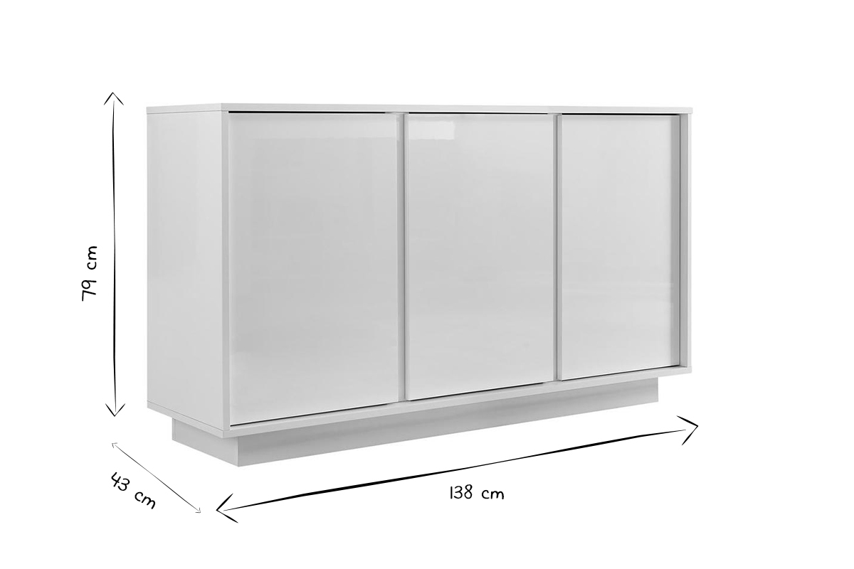 Credenza design 3 ante laccato lucido bianco L138 cm COMO