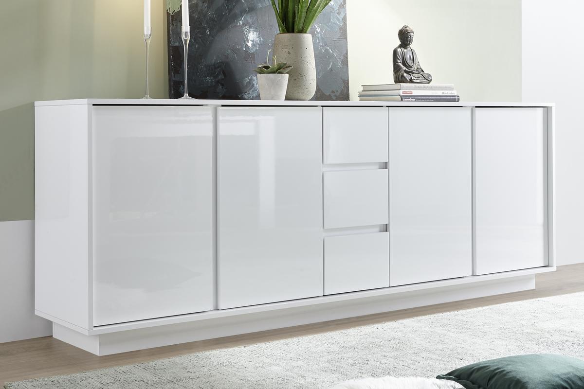 Credenza design 4 ante e 3 cassetti bianco laccato lucido 210 cm COMO