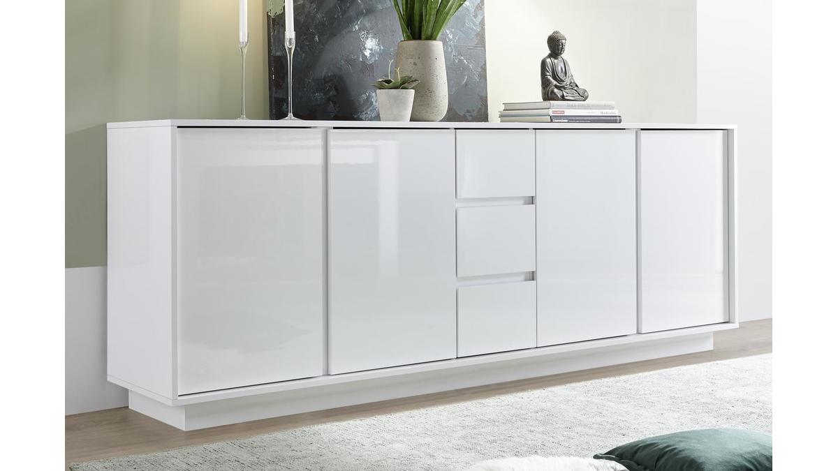 Credenza design 4 ante e 3 cassetti bianco laccato lucido 210 cm COMO