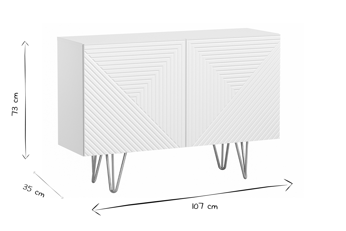 Credenza design bianco e oro con 2 ante L107 cm OZEN