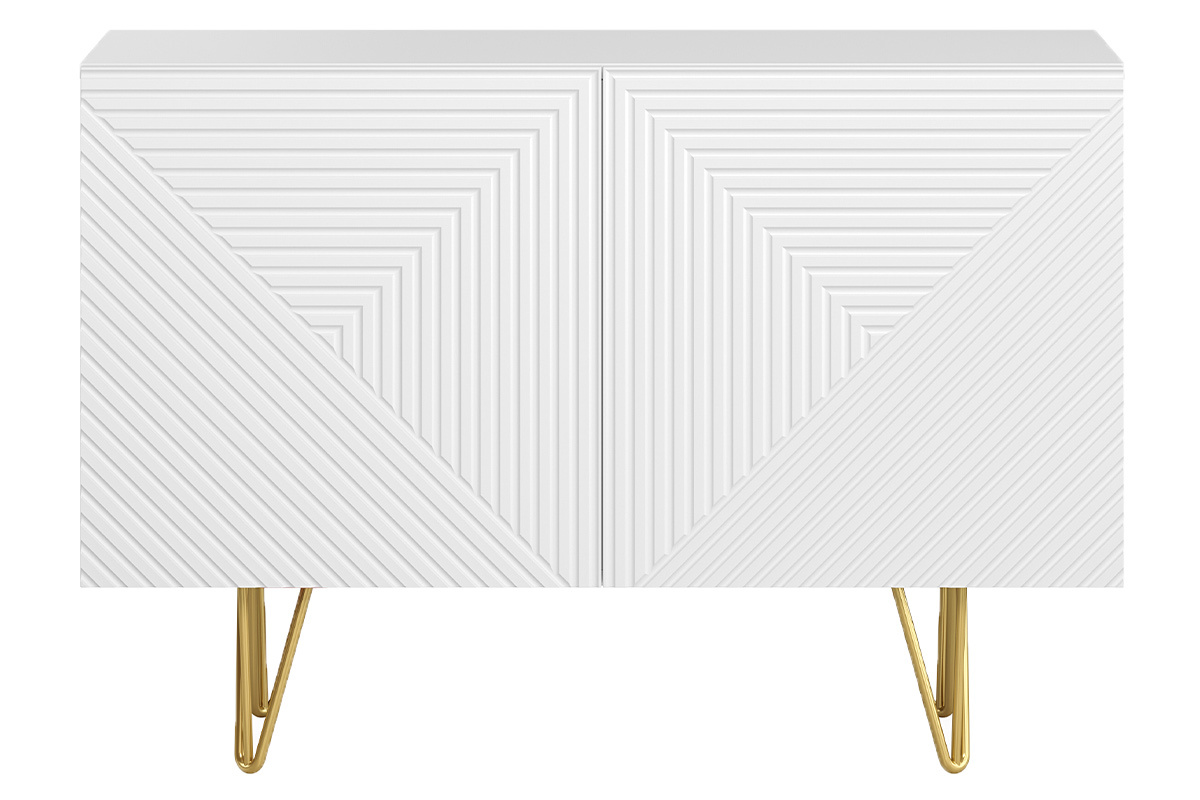 Credenza design bianco e oro con 2 ante L107 cm OZEN