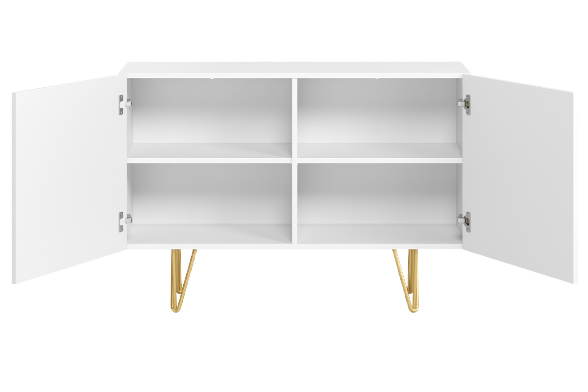 Credenza design bianco e oro con 2 ante L107 cm OZEN