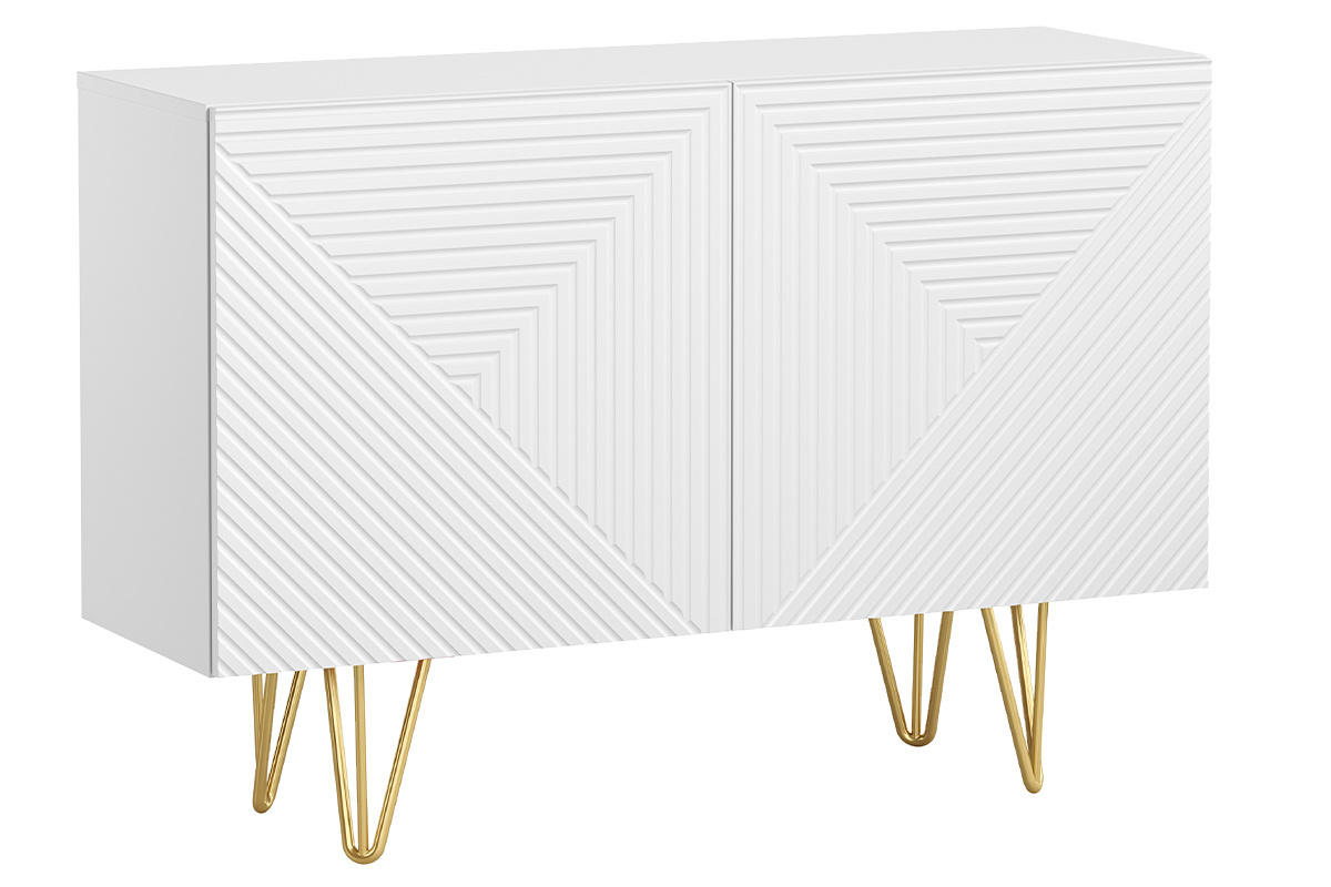 Credenza design bianco e oro con 2 ante L107 cm OZEN