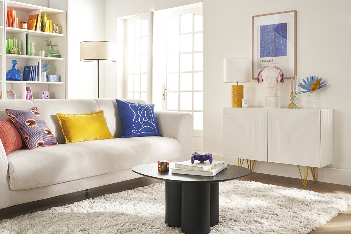 Credenza design bianco e oro con 2 ante L107 cm OZEN