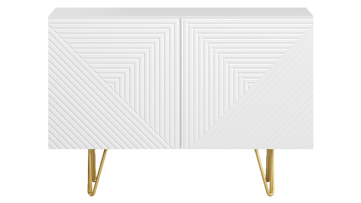 Credenza design bianco e oro con 2 ante L107 cm OZEN