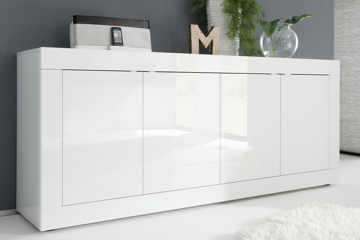 Credenza design bianco laccato lucido 4 ante L207 cm LATTE