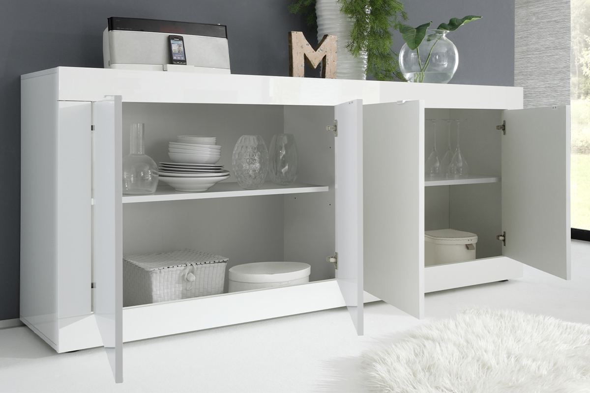 Credenza design bianco laccato lucido 4 ante L207 cm LATTE