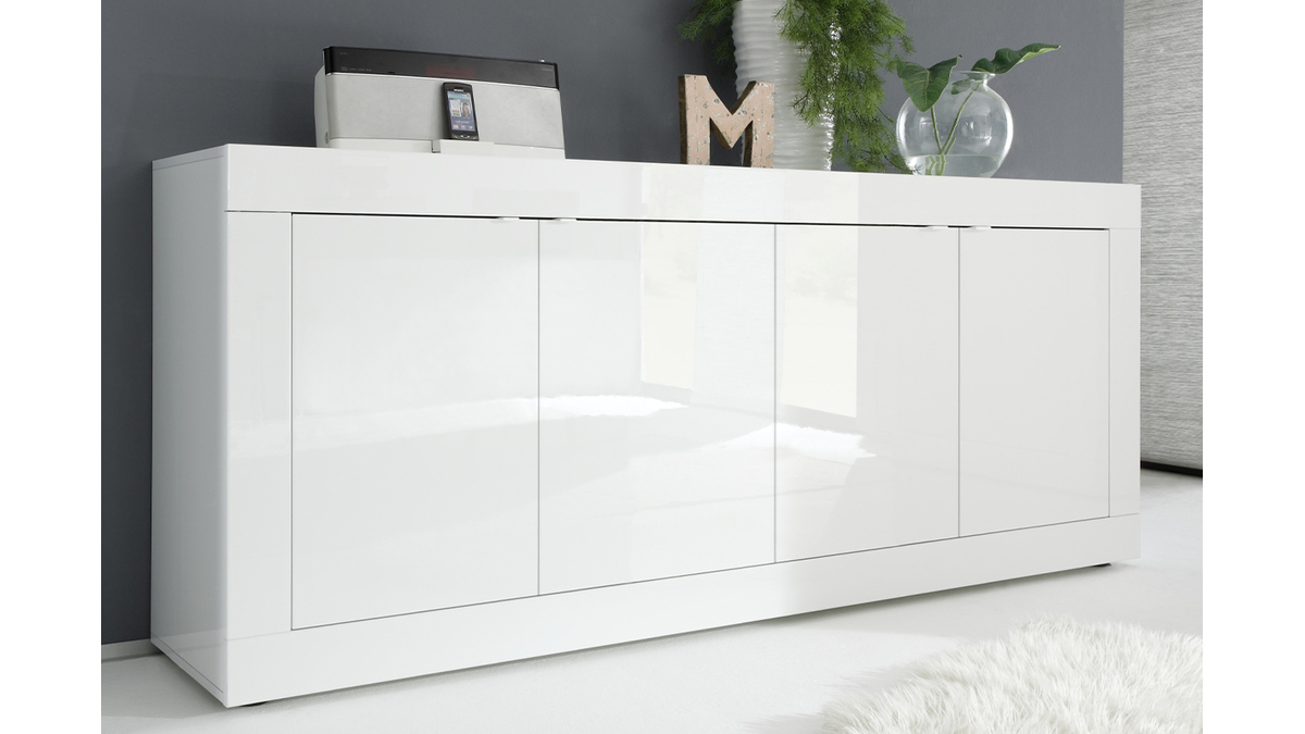 Credenza design bianco laccato lucido 4 ante L207 cm LATTE