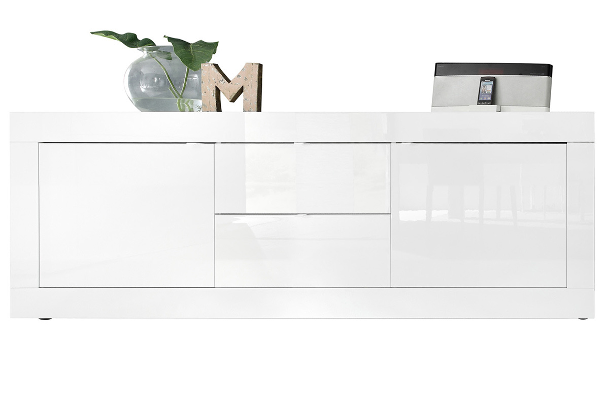 Credenza design bianco laccato lucido con cassetti L210 cm LATTE