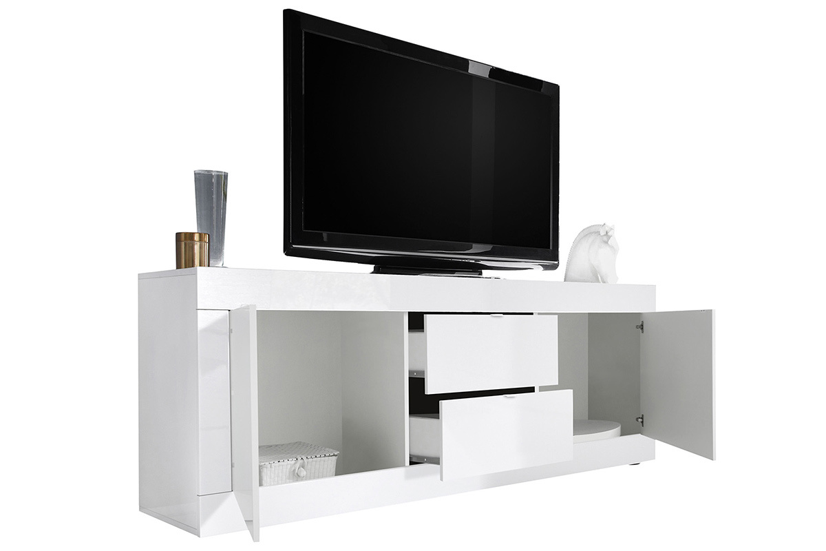 Credenza design bianco laccato lucido con cassetti L210 cm LATTE