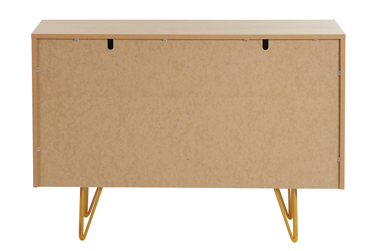 Credenza design con incisioni finitura legno chiaro rovere e metallo dorato 2 ante L107 cm OZEN