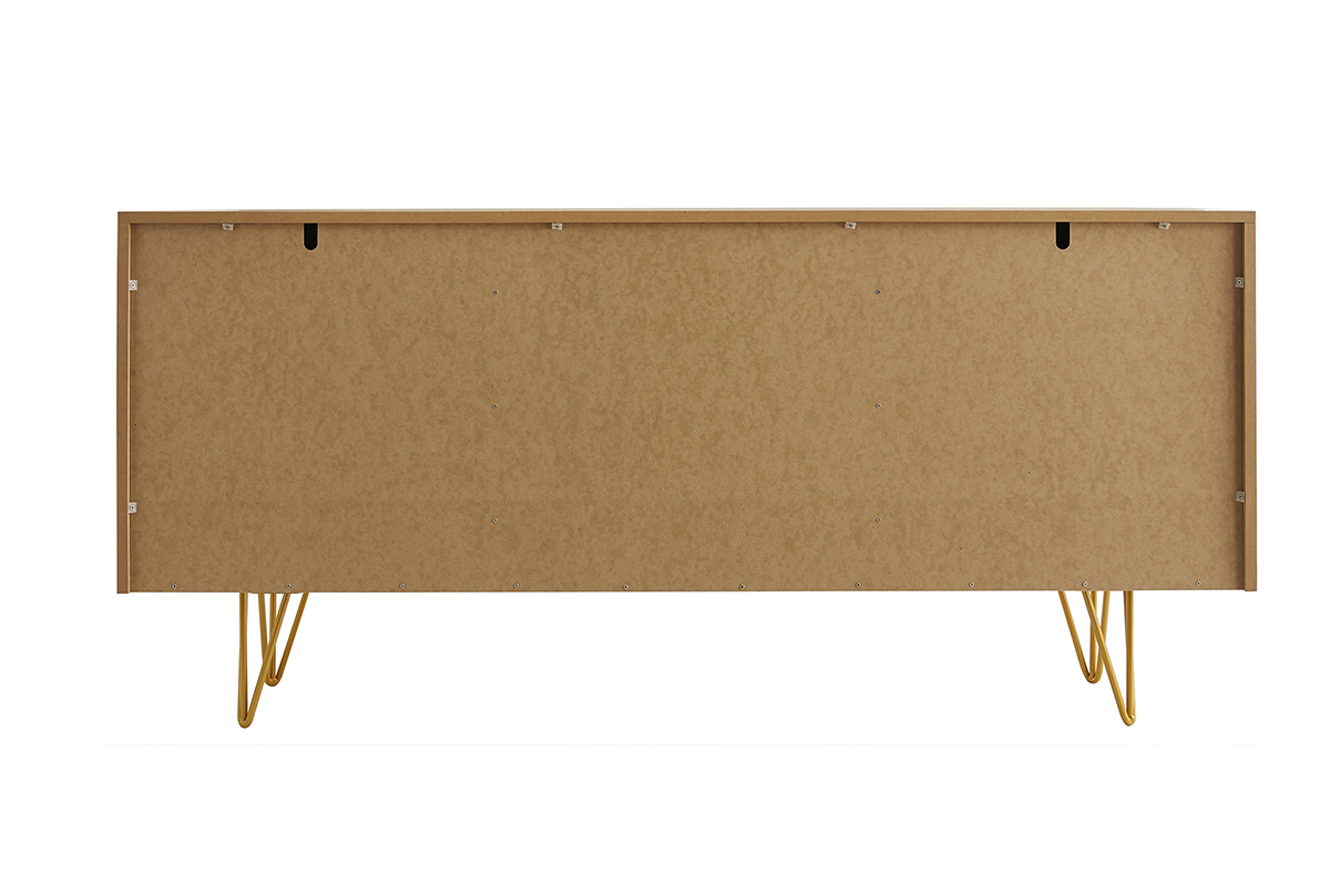 Credenza design con incisioni legno chiaro rovere e metallo dorato 3 ante L160 cm OZEN