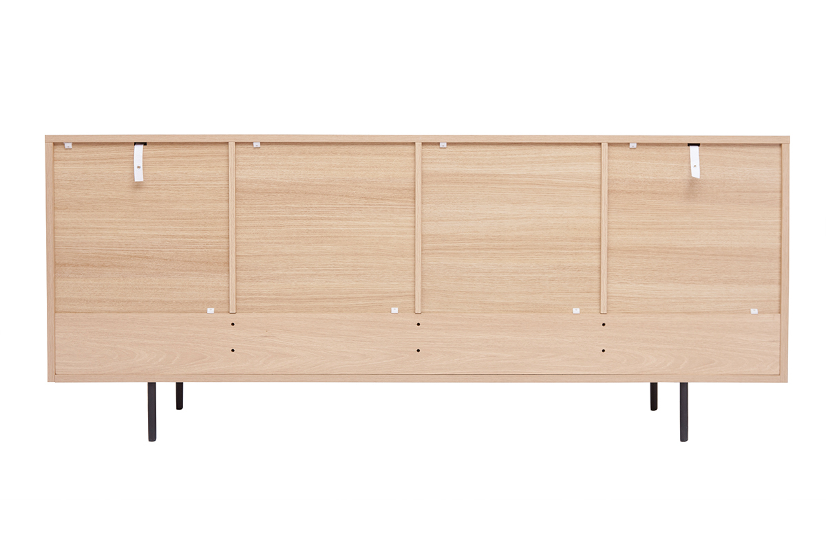 Credenza design finitura legno chiaro rovere e metallo nero 2 ante 4 cassetti L180 cm ALASKA