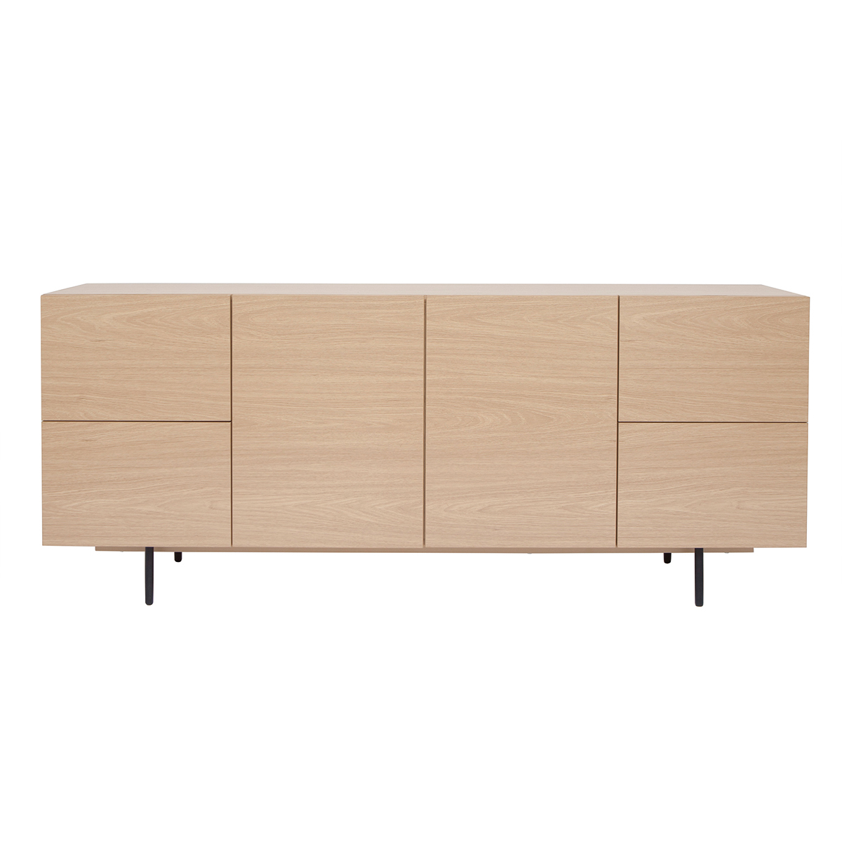 Credenza design finitura legno chiaro rovere e metallo nero 2 ante 4 cassetti L180 cm ALASKA