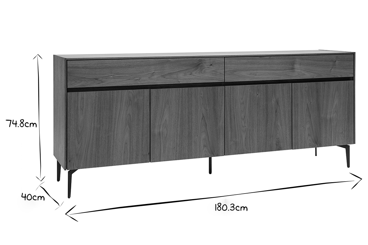 Credenza design impiallacciatura noce L180 cm BLISS