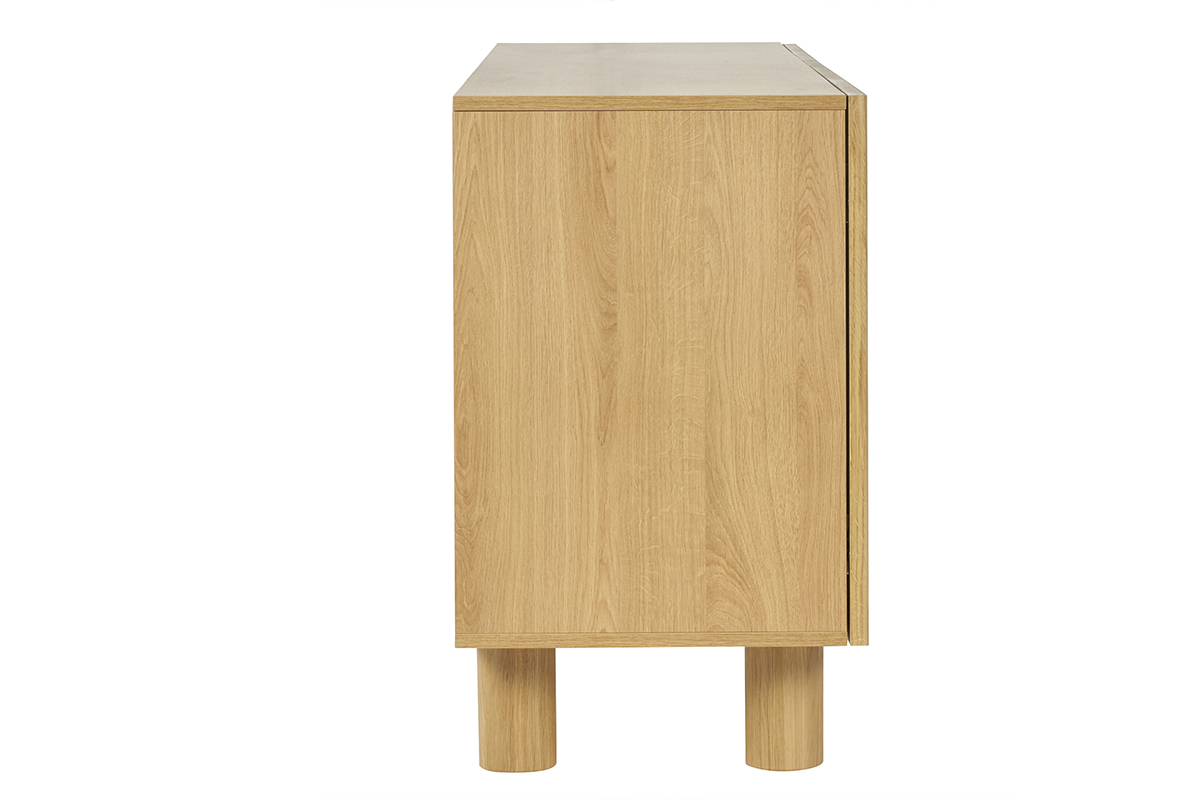 Credenza design in legno chiaro massello di rovere con incisioni 4 ante L180 cm GOSHI