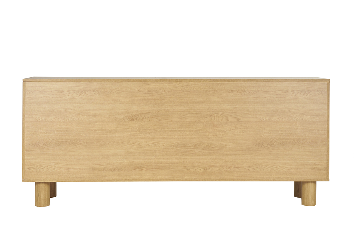 Credenza design in legno chiaro massello di rovere con incisioni 4 ante L180 cm GOSHI