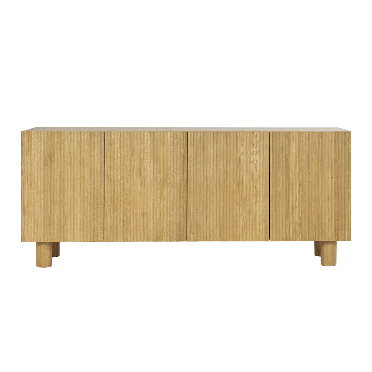 Credenza design in legno chiaro massello di rovere con incisioni 4 ante L180 cm GOSHI