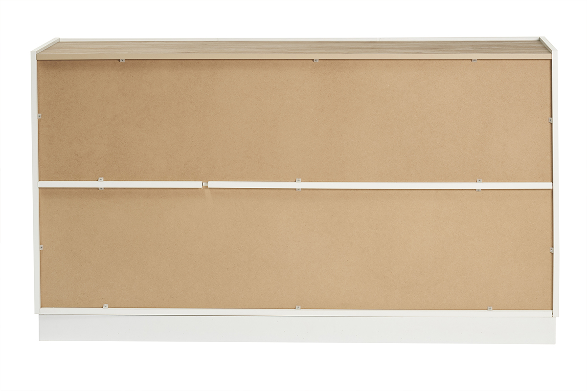 Credenza design laccato bianco lucido e legno chiaro 3 ante L155 cm NELIO