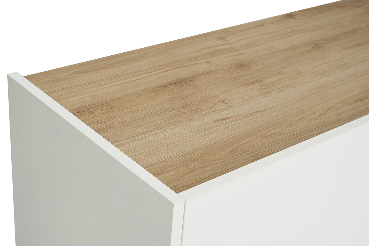 Credenza design laccato bianco lucido e legno chiaro 3 ante L155 cm NELIO