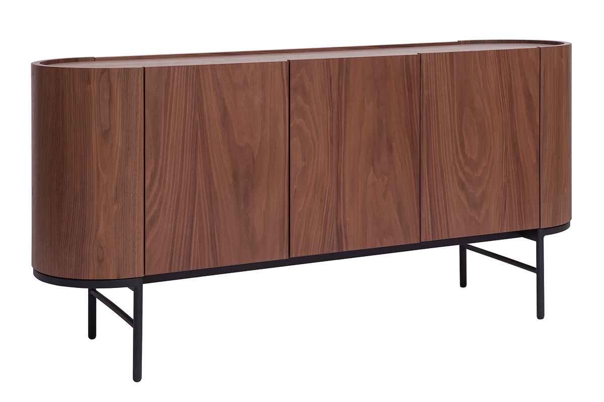 Credenza design legno scuro noce e metallo nero 3 ante L160 cm SKYE