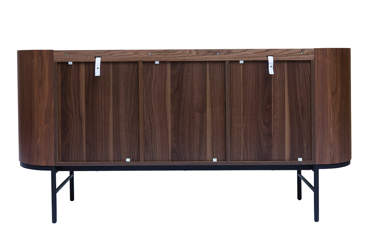 Credenza design legno scuro noce e metallo nero 3 ante L160 cm SKYE