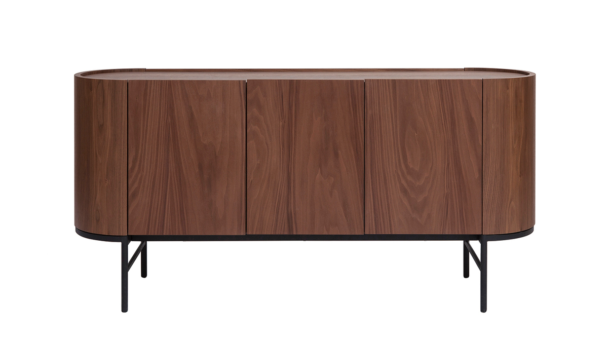 Credenza design legno scuro noce e metallo nero 3 ante L160 cm SKYE