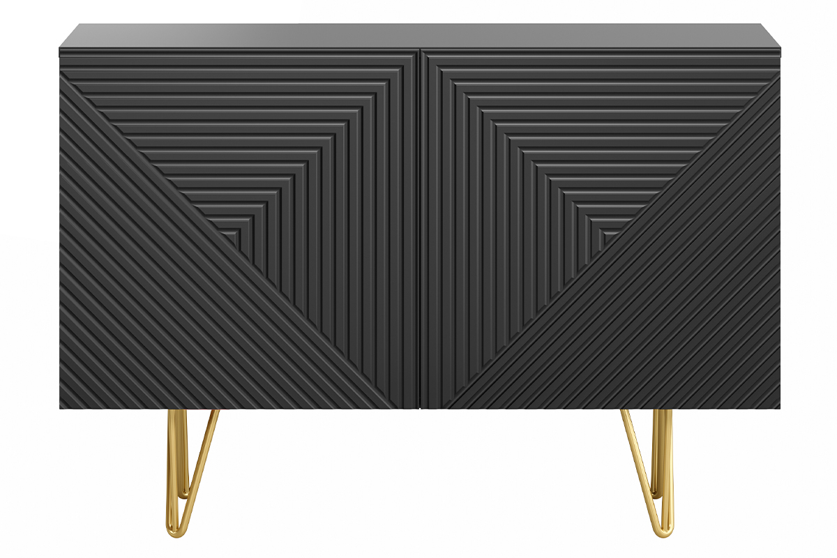 Credenza design nero e metallo dorato 2 ante L107 cm OZEN