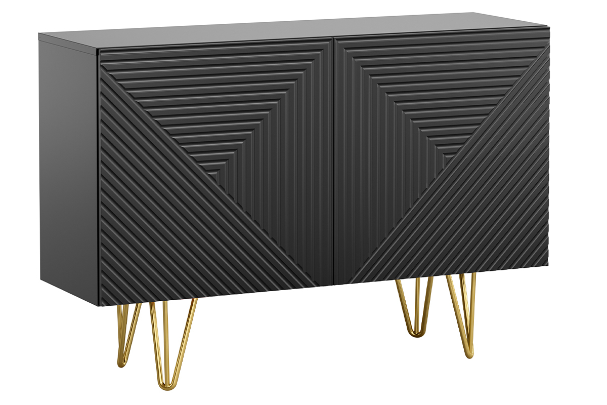 Credenza design nero e metallo dorato 2 ante L107 cm OZEN