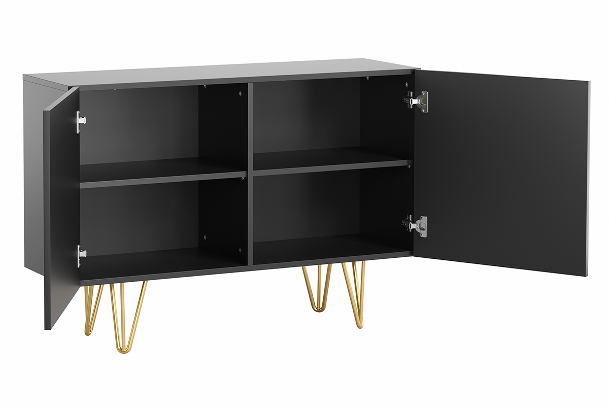 Credenza design nero e metallo dorato 2 ante L107 cm OZEN