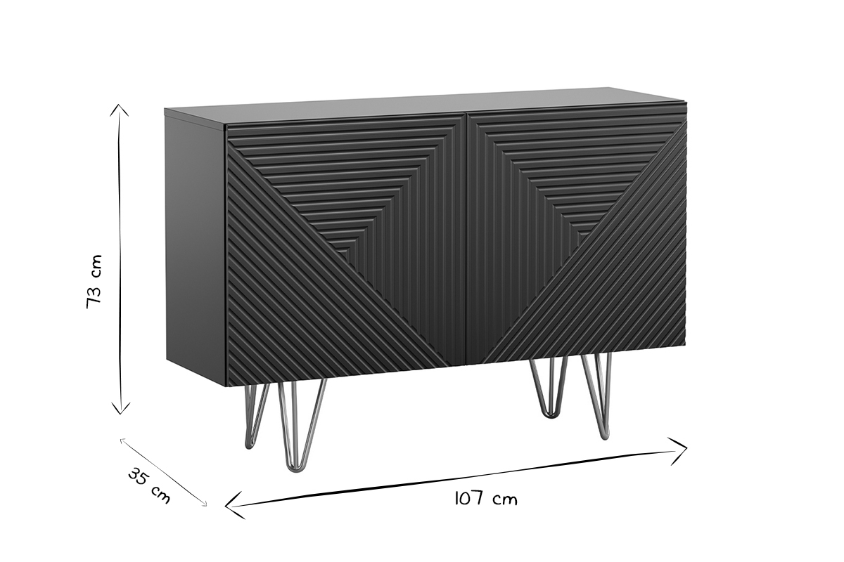 Credenza design nero e metallo dorato 2 ante L107 cm OZEN