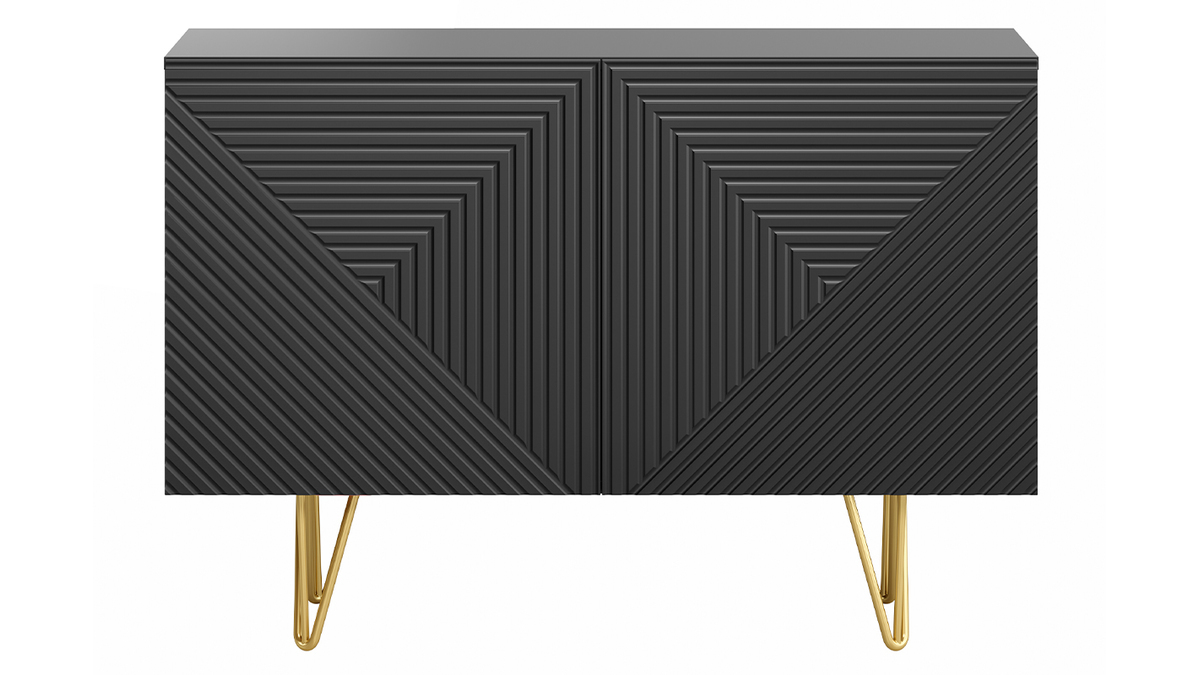 Credenza design nero e metallo dorato 2 ante L107 cm OZEN