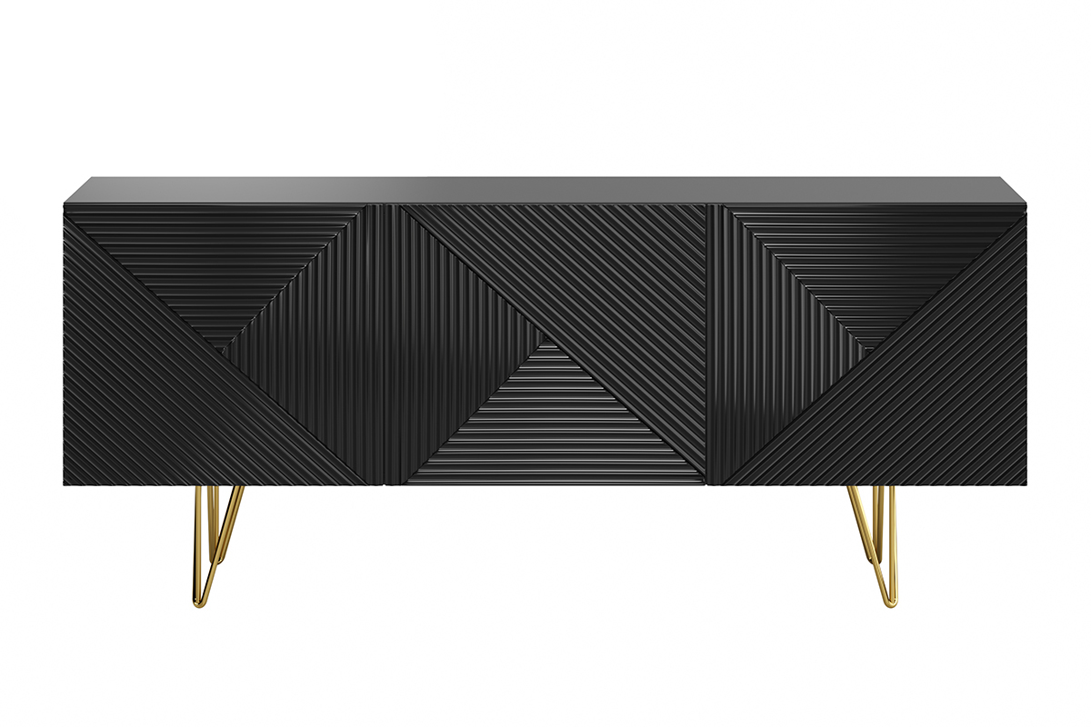 Credenza design nero e oro 3 ante L160 cm OZEN