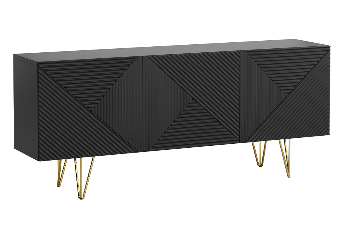 Credenza design nero e oro 3 ante L160 cm OZEN