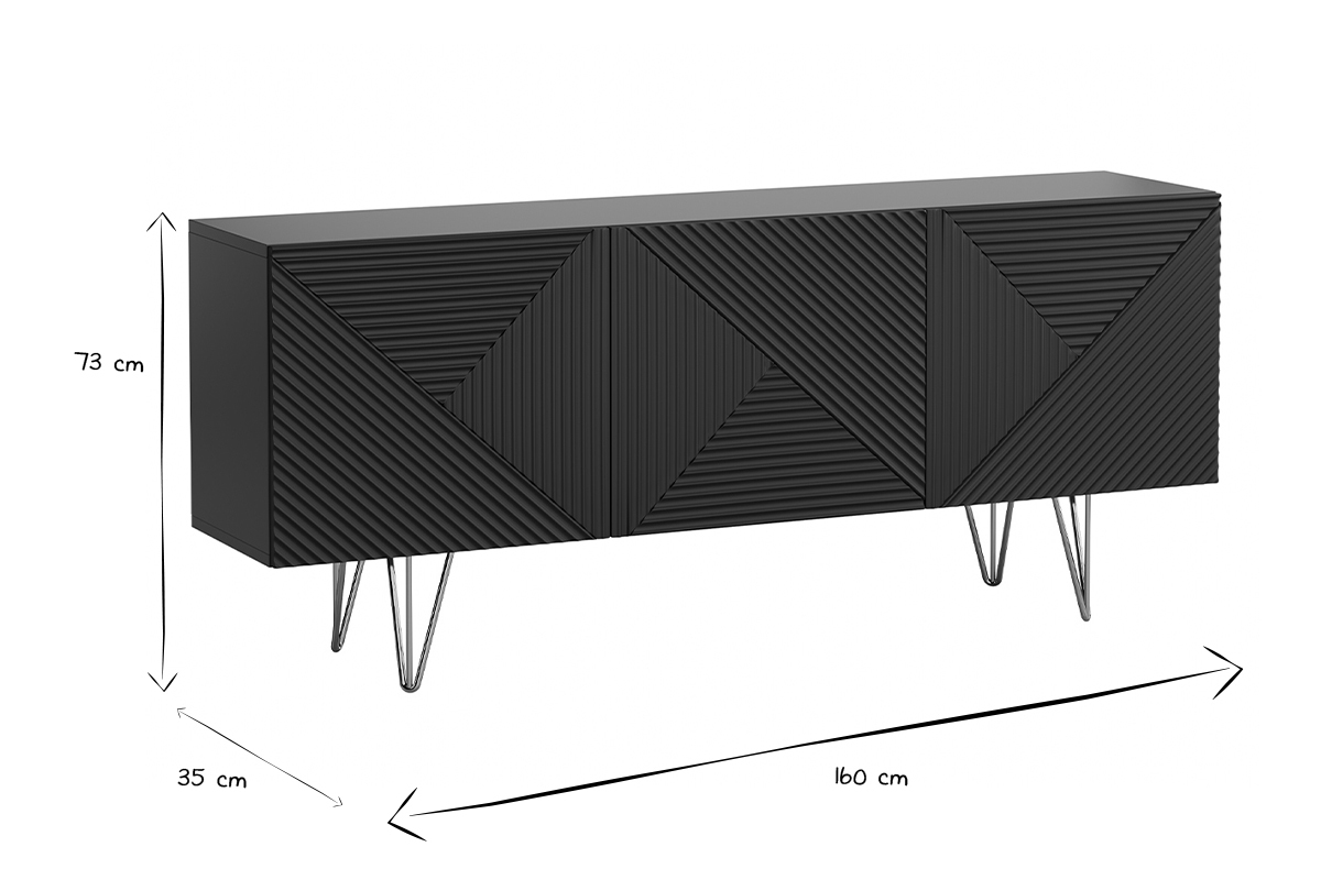 Credenza design nero e oro 3 ante L160 cm OZEN